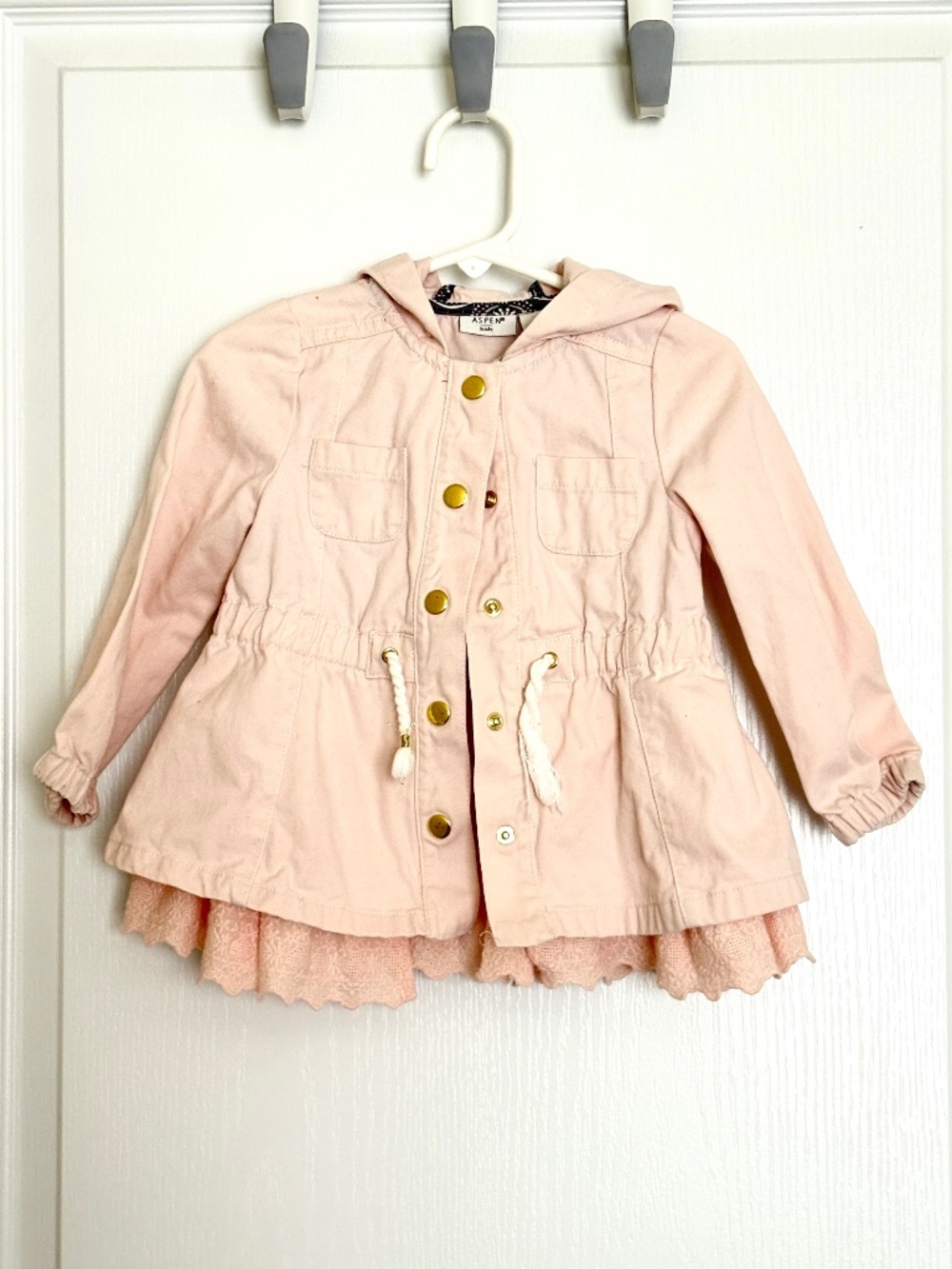 Aspen Kids Girls Jacket Blush Pink Snap Front Hooded Peplum Jacket Size 24 mo
